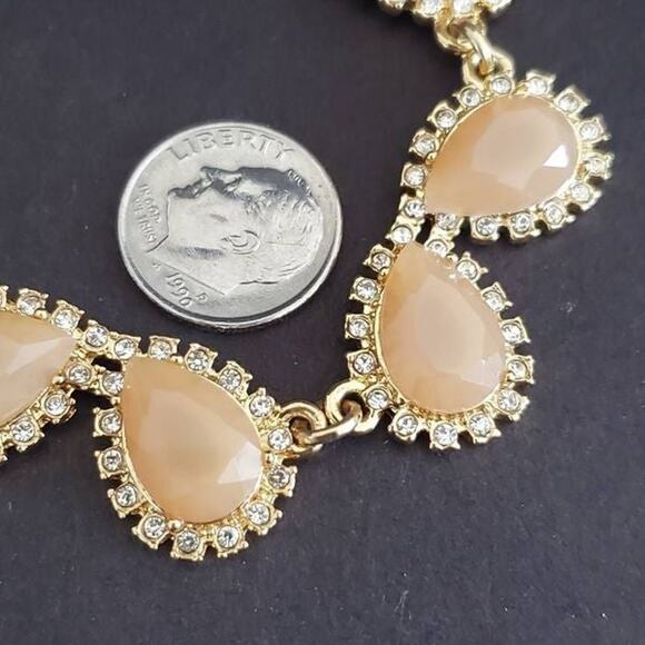 Kate Spade Necklace Gold Plated with Pale Pink Teardrops Surrounded by Crystals - Picture 5 of 7